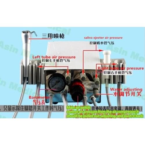 2018 good quality Dental Lab Portable two Turbine Unit Air Compressor 3 way straw for dentist