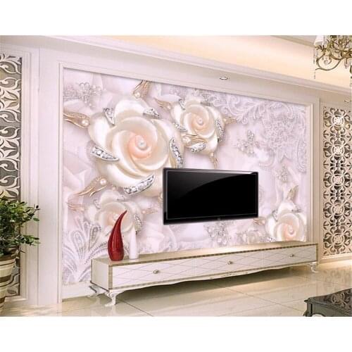 Beibehang 3d pink pearl three - flowers jewelry background wall 3D wallpaper home decoration murals wallpaper for walls 3 d