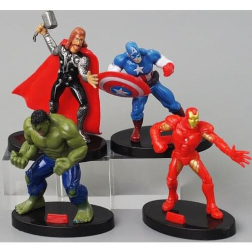 4pcs/set Disney Marvel Avengers Action Figures PVC Thor Hulk Iron Man Captain America Dolls Toy Model Cake Decoration Kids Gift