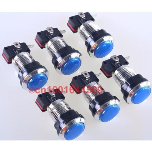 6pcs/lot 30mm LED Silver Round LED Light Arcade LED Button for Arcade FightStick Tournament Game & Raspberry PI Retropie - Blue