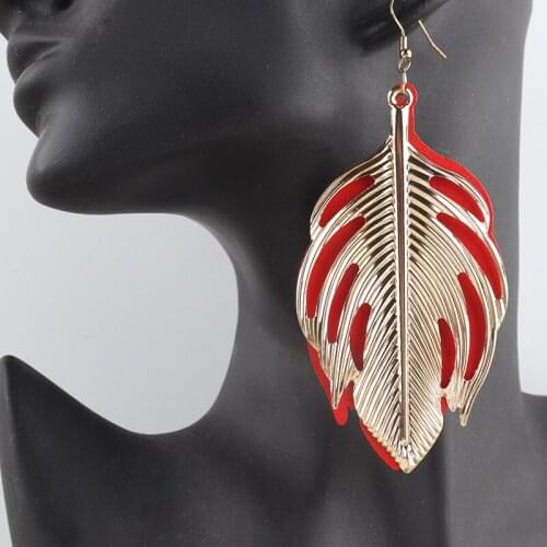 Free Shipping!3.5 inch Big Size Leaf Metal Wooden Earring can mixed colors