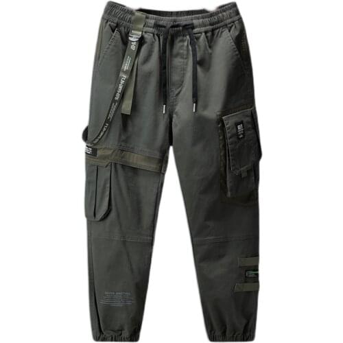 Streetwear Casual Mens Casual Pants 2021 New Hip-Hop Jogger Mens Black Harem Overalls Multi-Pocket Ribbon Mens Sports Pants