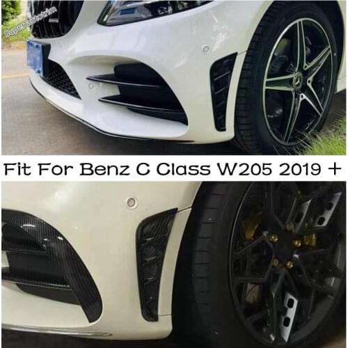 Black / Carbon Fiber Look Front Bumper Splitter Spoiler Cover Trim Exterior Parts For Mercedes-Benz C Class W205 2019 - 2021