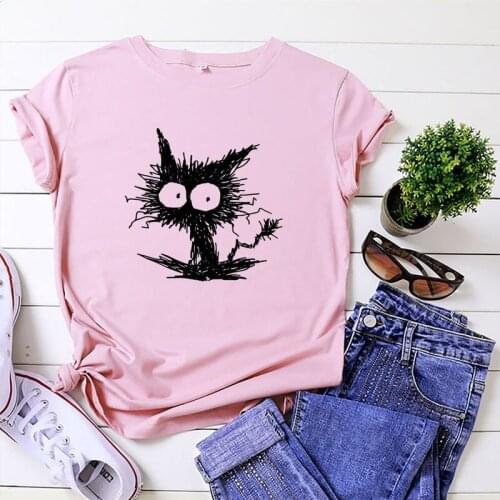 Women Summer T-shirt Oversized Casual Cat Printing Fashion Female Graphic Kawaii T Shirt Ladies Short Sleeve Tee Tops