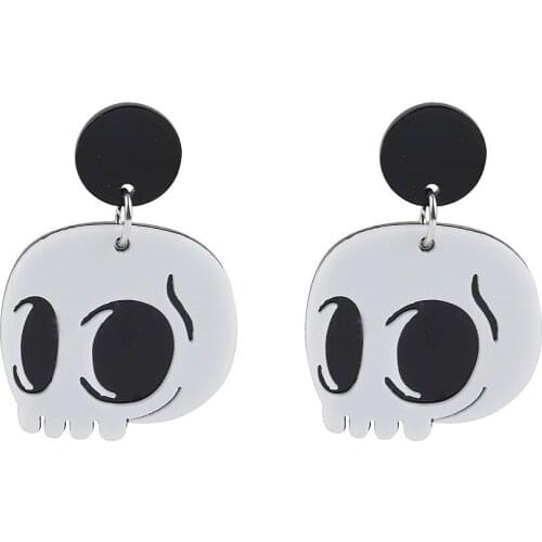 Halloween Black White Ghost Head Shape Acrylic Drop Earrings For Women Girls Dangle Earrings Punk Hip Hop Party Jewelry Gifts