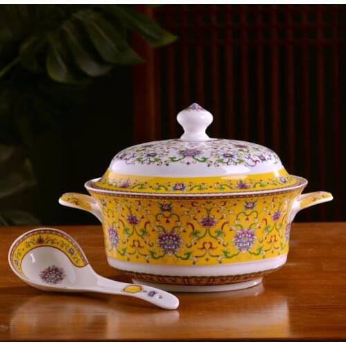Jingdezhen Ceramic big soup bowl with cover large Chinese dragon pattern soup bowl soup vegetable basin rich and noble casserole