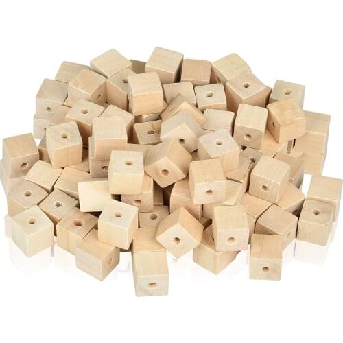 DIY Natural Wood Beads Eco-Friendly Lead-Free Square Wooden Beads Cubes Square with Hole Beads for Neclace Crafts Making 100pcs
