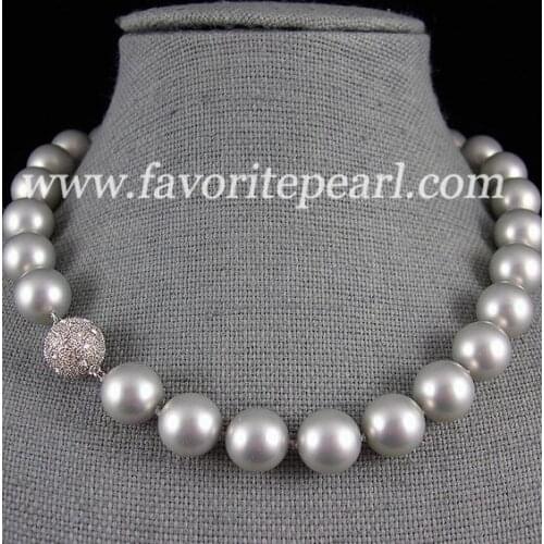 Favorite Pearl Necklace AAA 14MM 18 inches Gray Mother Of Pearl Necklace Zircon Clasp Handmade Charming Women Party Gift Jewelry