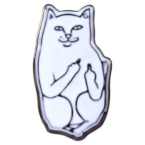 Metal Enamel White Cat Button Badge Personality Finger Cat Brooches Pin For Men Women Girls Clothing Backpack Hats