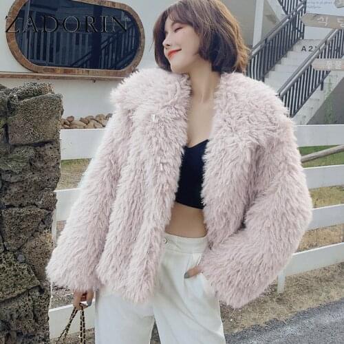 ZADORIN Korean Fashion 2021 Winter Lapel Pink Teddy Jacket Faux Fur Coat Women Short Thick Warm White Fleece Jacket Ladies Coats