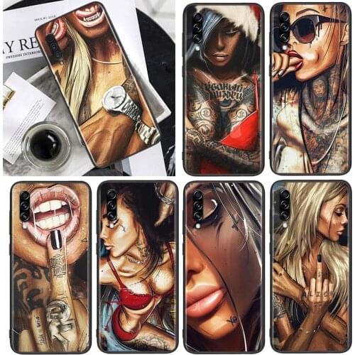 Sexy Tattoo Girl for Samsung Galaxy A90 A80 A70 A60 A50 A40 M30 A20E A2Core A10S A10E Soft Black Phone Case