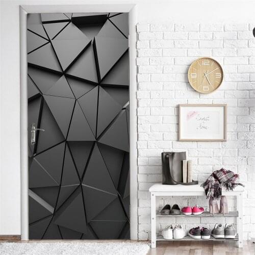 Black Geometry PVC Door Stickers Self Adhesive Wallpaper For Door Living Room Bedroom Home Decor DIY Waterproof Poster Decals