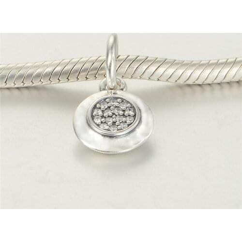 New 925 Sterling Silver Dangle Charm Round Pendant With Pave CZ Charm Suitable for Pandora Style Charm Bracelets & Necklaces