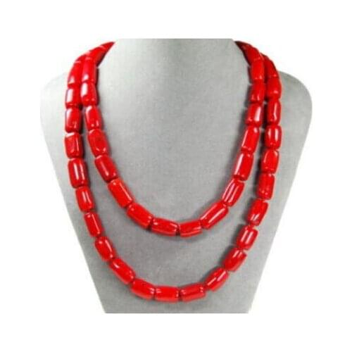 Charming elegant Beautiful necklace made of corals in cylinder form 50“long
