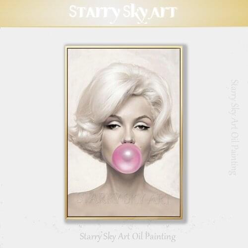 Gifted Artist Pure Hand-painted Super Star Marilyn Monroe and Audrey Hepburn Oil Painting Sexy Girl Blowing Bubbles Oil Painting