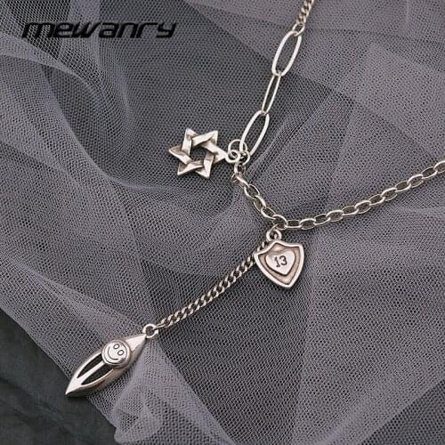 Mewanry 925 Sterling Silver Sweater Necklace for Women New Elegant Party Creative Design Six-Pointed Star Jewelry Birthday Gifts