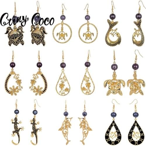 Polynesian Hawaiian Turtles Earrings Trendy 2020 Gold Filled Jewelry Animal Dolphins Drop Dangle Earring Earrings for Women Gift