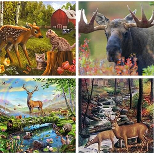 Full Square Diamond embroidery Full Fawn and cat Round Diamond mosaic DIY 3D Diamond painting Cross stitch Wedding decoration