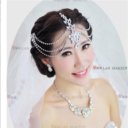 Silver Plated Crystal Indian Hair Accessories Head Jewelry Rhinestone Forehead Head Pieces Wedding Tiaras Bridal Hair Chain