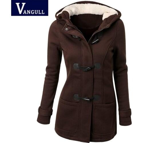 Casual Thick Womens Clothing 2018 Winter Solid Slim zipper Ladies outwear Hooded Horn Button warm women long Basic Jackets