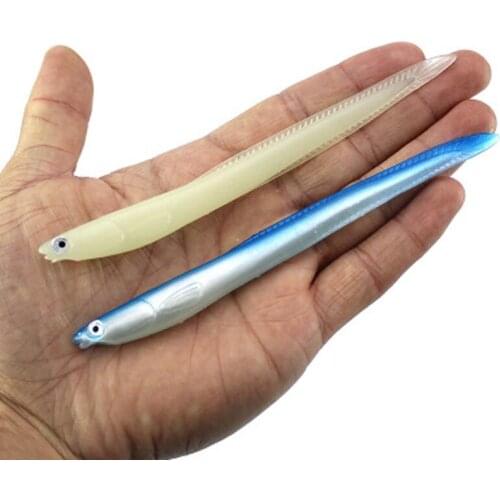 5Pcs/Bag 14cm/6.3g Fishing Lure Soft Bait Small EelSuper Live Vivid Ricefield Eels Loach Artificial Lures Blue/Luminous White