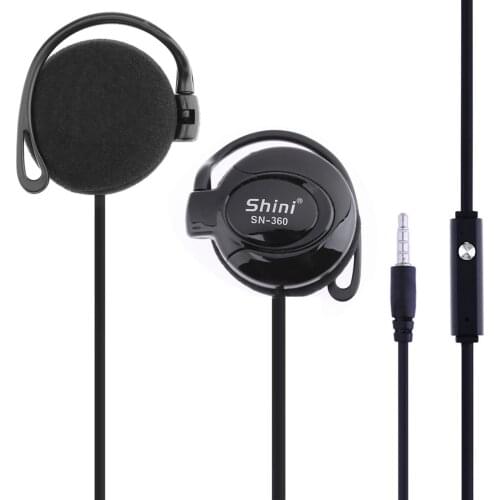 1.2m Wired Stereo Music Earphones 3.5mm Jack Ear Hook Headset SHINI SN-360 Game Sports Headphone with Mic for PC Tablet Laptop