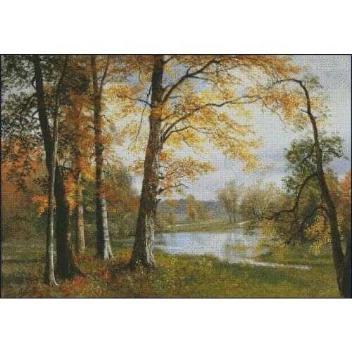 Needlework Crafts 14CT Counted Unprinted Scenery A Peaceful lake in the woods Embroidery DIY Quality Cross Stitch Kits Art