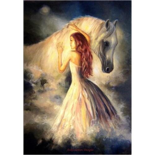 Counted Cross Stitch Kits Needlework Embroidery - Crafts 14 ct Aida DMC Color DIY Arts Handmade Home Decor - Girl and Horse