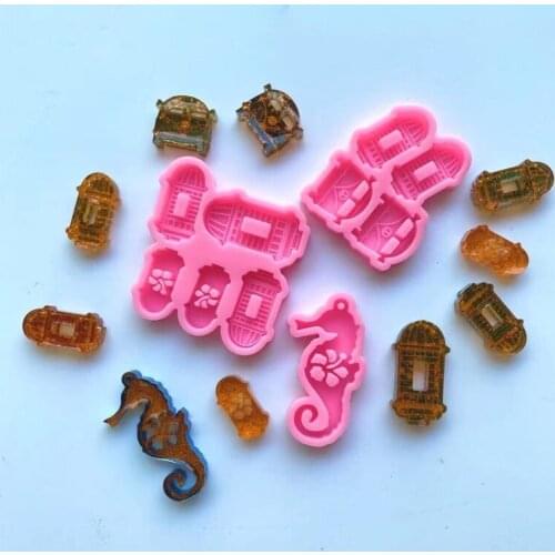 Castle Car Seahorse Ornaments Epoxy Resin Mold Keychain Pendant Silicone Mould