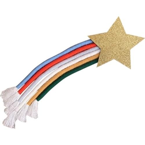 Nordic Hand-woven Macrame Baby Girl Room Nursery Ornament Lucky Star Rainbow Tapestry Christmas Wall Hanging Decor