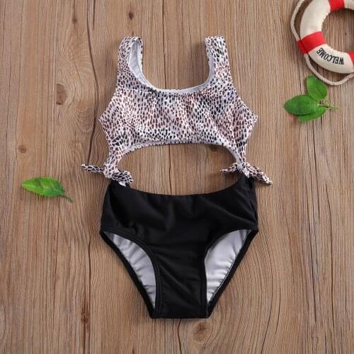 Summer Children Leopard Print U-Neck Sleeveless One-Piece Black And White Hollow Beach Hot Spring Vacation Female Swimwear
