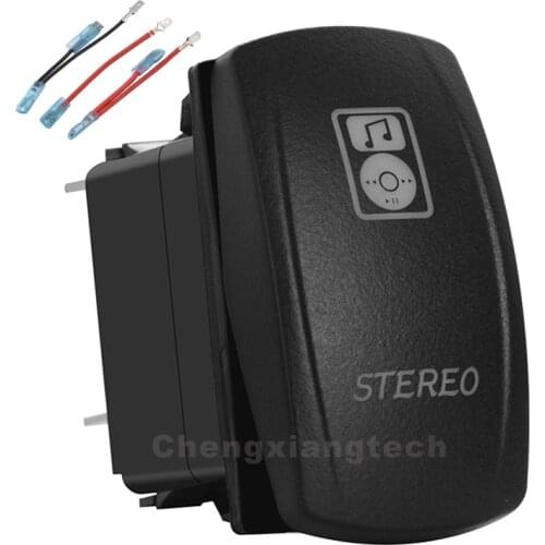 Stereo White Led Rocker Switch 3 Pin On-Off SPST 12V/20A 24V/10A + Jumper Wires Set for Car Boat Waterproof