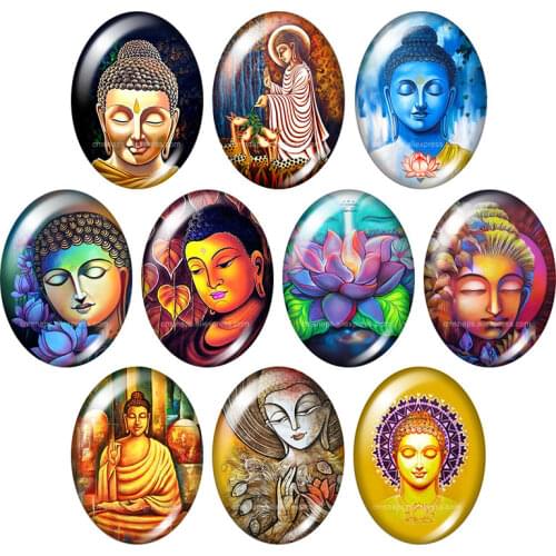 TB0260 Buddhism Buddha statue lotus 10pcs 13x18mm/18x25mm/30x40mm Oval photo glass cabochon demo flat back Jewelry findings