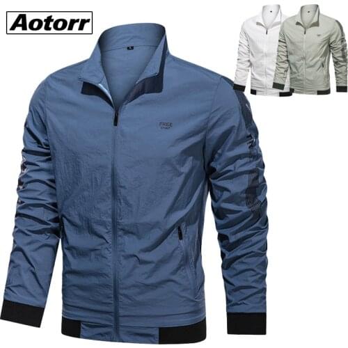 Fashion Men Zipper Jacket Stand Collar Windbreaker Male Slim Fit Spring Windproof Casual Military Tactical Jackets Outdoor Coat