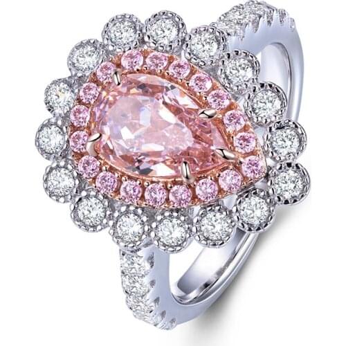 Zhanhao 2021 1.0ct Pink Drop Ring Pear Shape 925 Sterling Silver Dimulated Diamond Engagement Rings Kольца 2021 Tренд