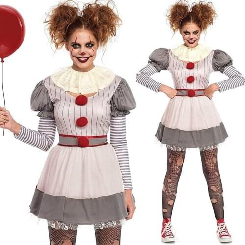 Womens Fashion Long Sleeve Creepy Clown Costume Casual Funny Halloween Dress