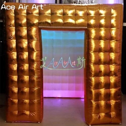 Golden photo booth inflatable photo backdrop,gold and white color cube tent with lights for wedding by Ace Air Art