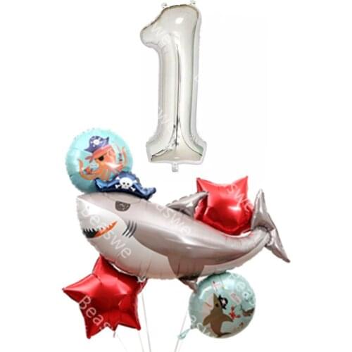 1set Big Gray Pirate Shark Balloons Sea Animal Large Shark Children Boy Party Favor 18 inch Foil Baloon Inflatable Toys Globos
