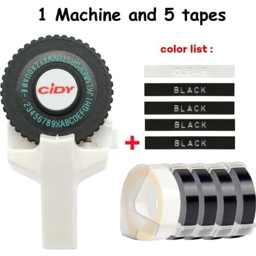 1PCS Embossing LABEL MAKER with 5 Rolls Refill Tape Ribbon 9mmx3m for DYMO MOTEX E101 3D Label Maker Manual Embossing Printer