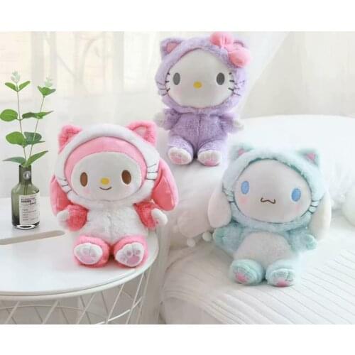 25 Cm My Melody Cinnamorol Kitty Soft Stuffed Plush Dolls Cute Anime Kawali Dogs Backpack Cats Travel Bags Kids Toys Girls Gift