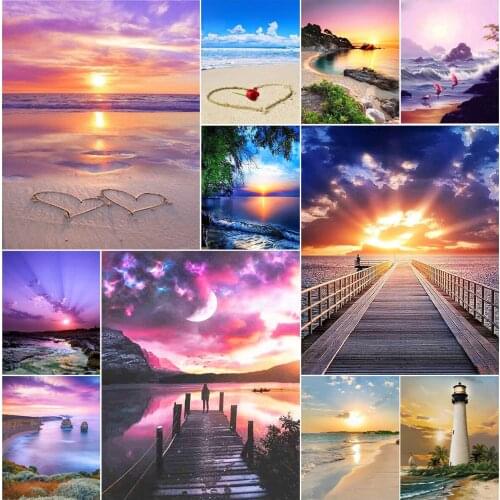 DIY 5D Diamond Wall Painting Sunset Landscape Resin Rhinestone Square/Round Mosaic Embroidery Home Decor Gift Cross Stitch Kits