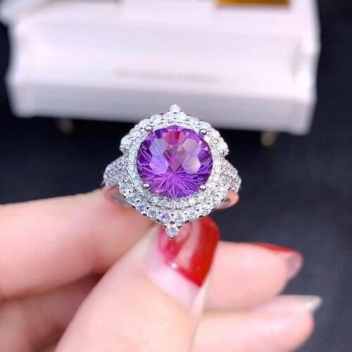 Amethyst ring Free shipping Natural real amethyst 925 sterling silver Fine jewelry 10*10mm