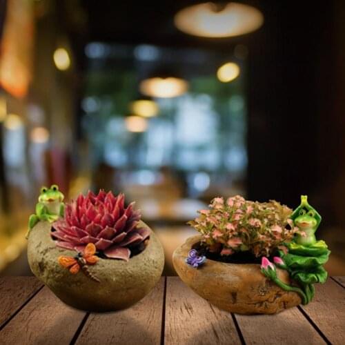 Cartoon Frog Pond Thumb Succulent Plant Flower Pot Resin Craft Fake Stone Wood Micro Landscape Ornament Mini Decoration