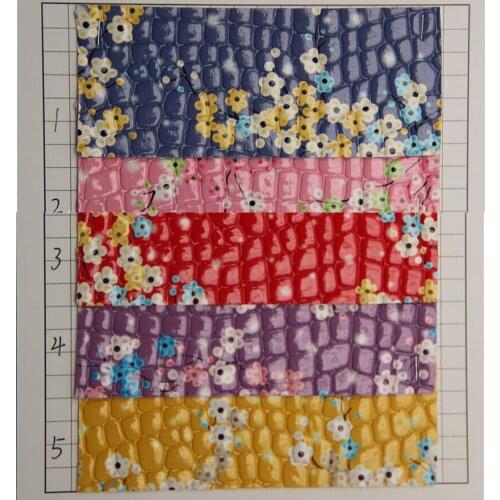 Cheap price beautifu flowers printed stone grain embossed synthethic PVC leather fabric/ faux leather material wholesale
