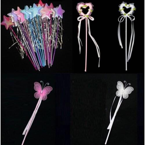 Princess Girls Kids Wand Star Heart Butterfly Magic Sticks Cosplay Stage Show Props Party Christmas Halloween