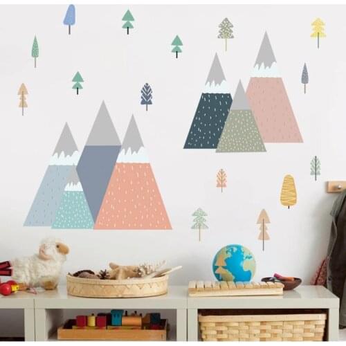 DIY Self-adhesive Geometry Mountain Wall Sticker Kids Room Decor Aesthetic Bedroom Living Room Decoration Teenager Art Mural