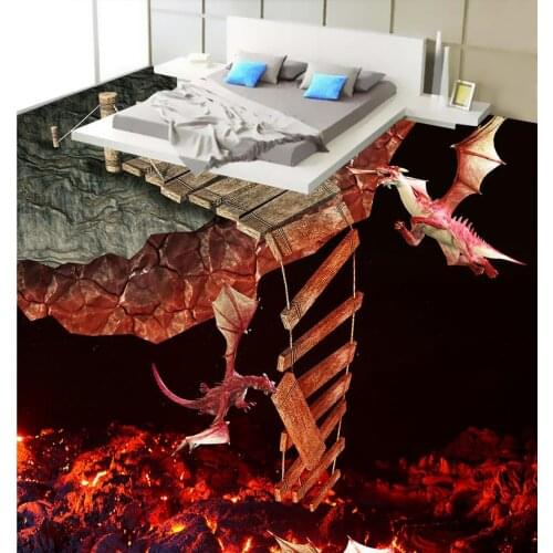 Custom Photo Floor Wallpaper 3D Stereoscopic Lava Charizard 3D floor 3D Mural PVC Wallpaper Self-adhesion Floor Wallpaer