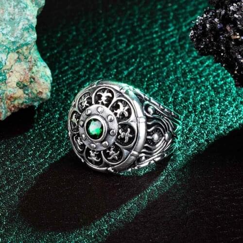 Flower Silver Ring With Mini Green Zircon Stone Vintage Made In Turkey Solid 925 Sterling Silver