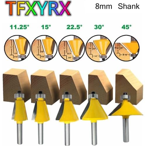 1pc 8mm Shank Chamfer Router Bit with Bearing 11.25-45 Degree Woodworking Milling Cutter for Wood Trimming Machine Tools