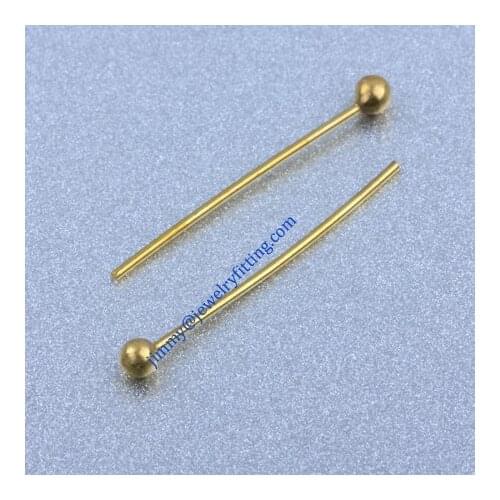 Jewelry Making findings Raw brass metal Ball head Pins Ball pins wholesale 0.5*17mm with 2mm beads shipping free